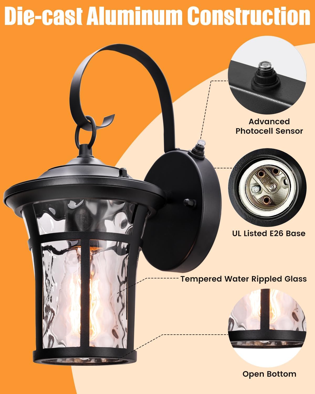 WSCXSC Lámpara de pared al aire libre del anochecer al amanecer, iluminación al aire libre para porche, impermeable, antioxidante, luces de exterior