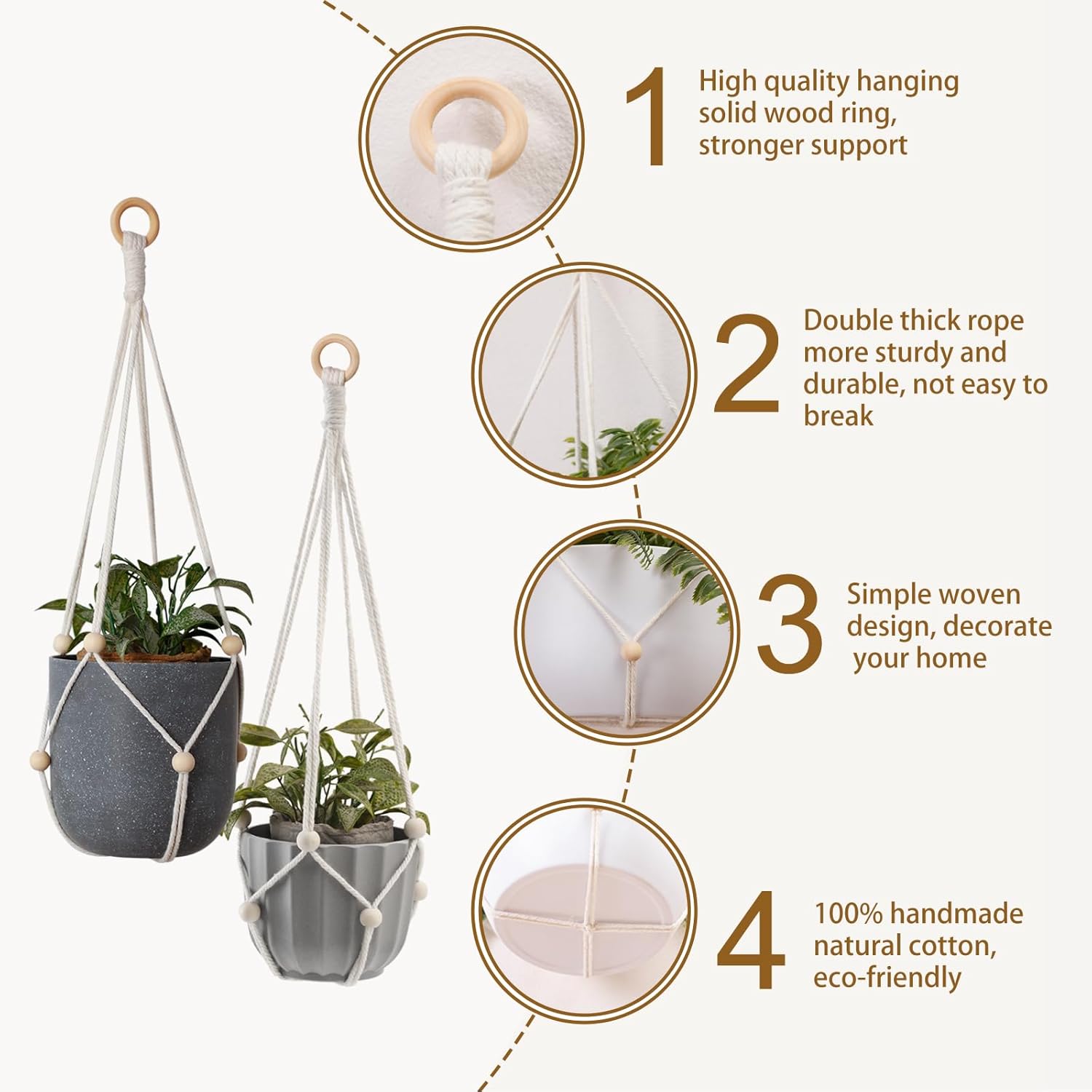 Artilady Maceta colgante para plantas de interior, colgador de plantas de macramé, soporte grande para plantas colgantes con cuentas ajustables,