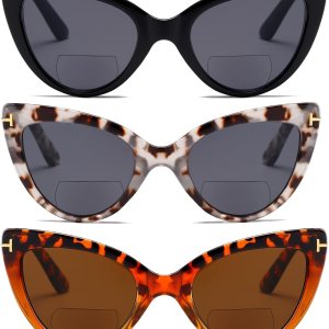 prtcslwd Paquete de 3 lentes de lectura bifocales de ojo de gato para mujer, de gran tamaño, bloqueo de luz azul, lectores de computadora prtcslwd Paquete de 3 lentes de lectura bifocales de ojo de gato para mujer, de gran tamaño, bloqueo de luz azul, lectores de computadora