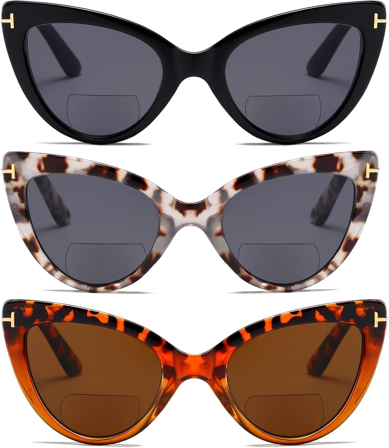 prtcslwd Paquete de 3 lentes de lectura bifocales de ojo de gato para mujer, de gran tamaño, bloqueo de luz azul, lectores de computadora