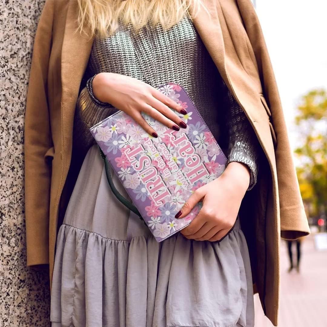 Funda para Biblia clásica morada, tamaño grande, funda de cuero para libros, bolsa de iglesia, bolsa de Biblia, funda protectora para la Biblia con