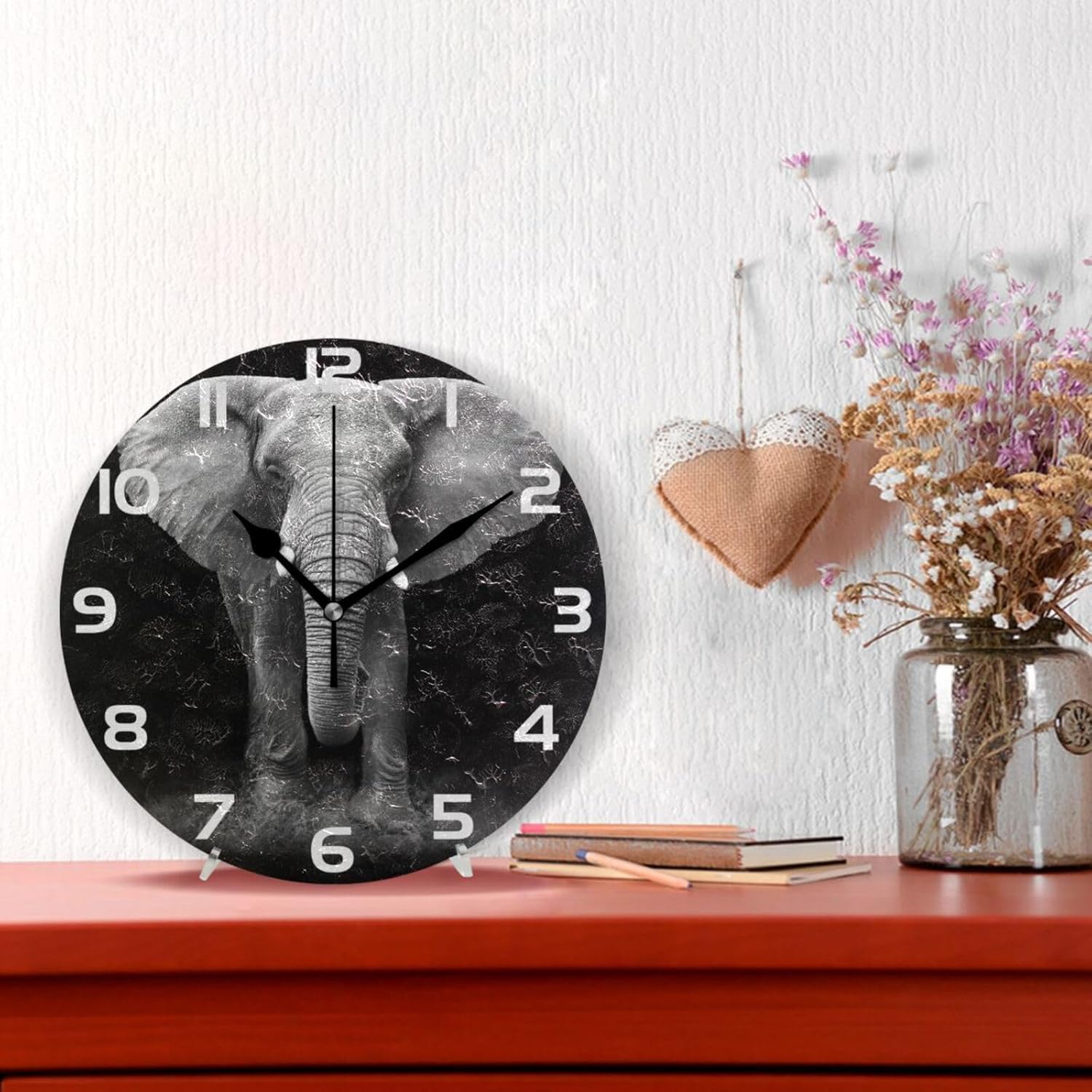 ALAZA Reloj de pared con retrato de elefante blanco, sin tictac, decorativo, para dormitorio, cocina, sala de estar, escuela, oficina, dorado