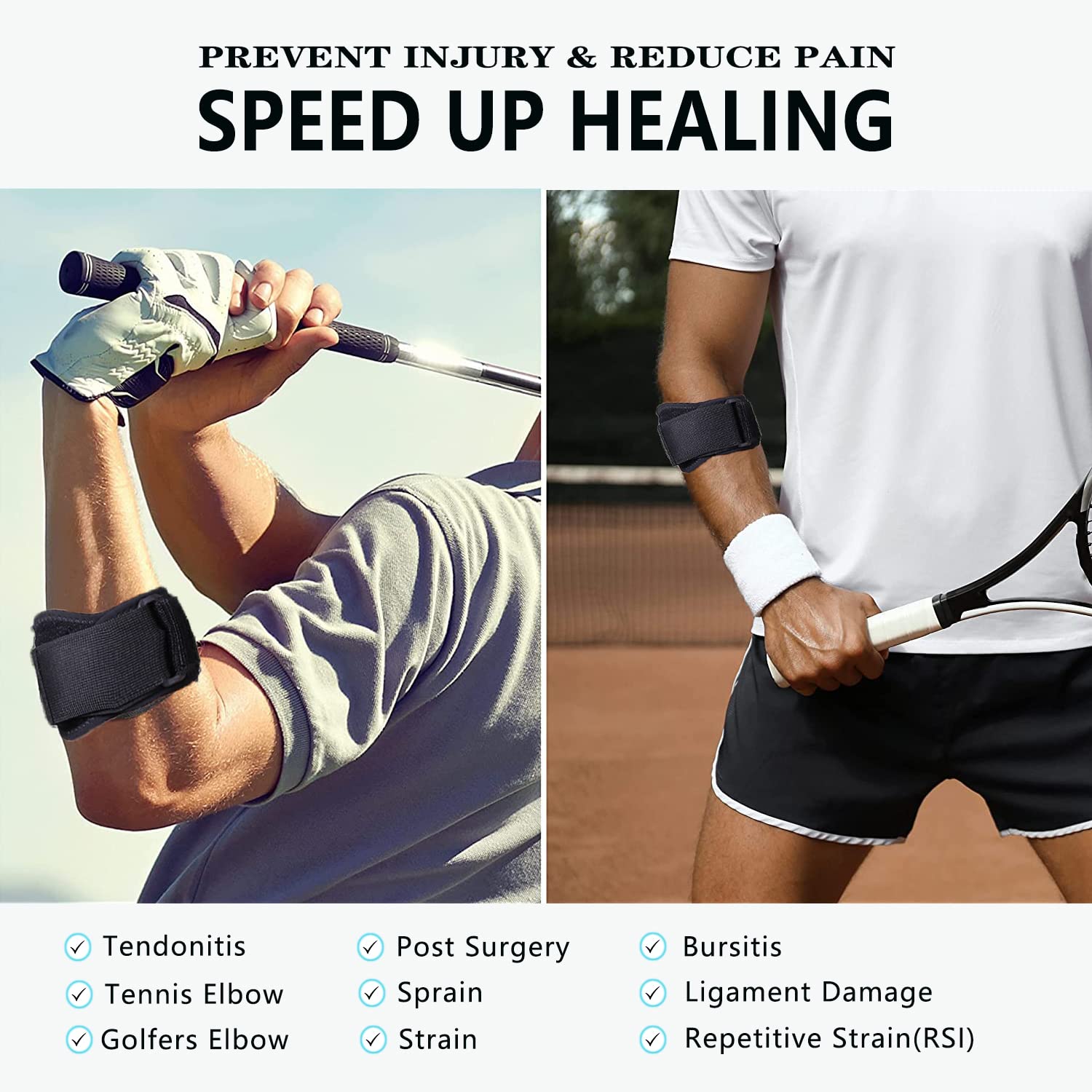 Cinlitek Codera para tendinitis, alivio del dolor de codo de tenis y golfista, correa de apoyo para hombres y mujeres para levantamiento de pesas,