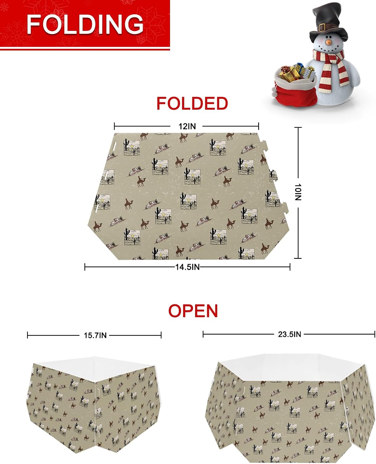 Christmas Tree Collar 6-PCS14.5″x 10″, Christmas Tree Ring Retro Cactus Camel Desert on Mottled Christmas Tree Stands Skirts Base Covers for Xmas