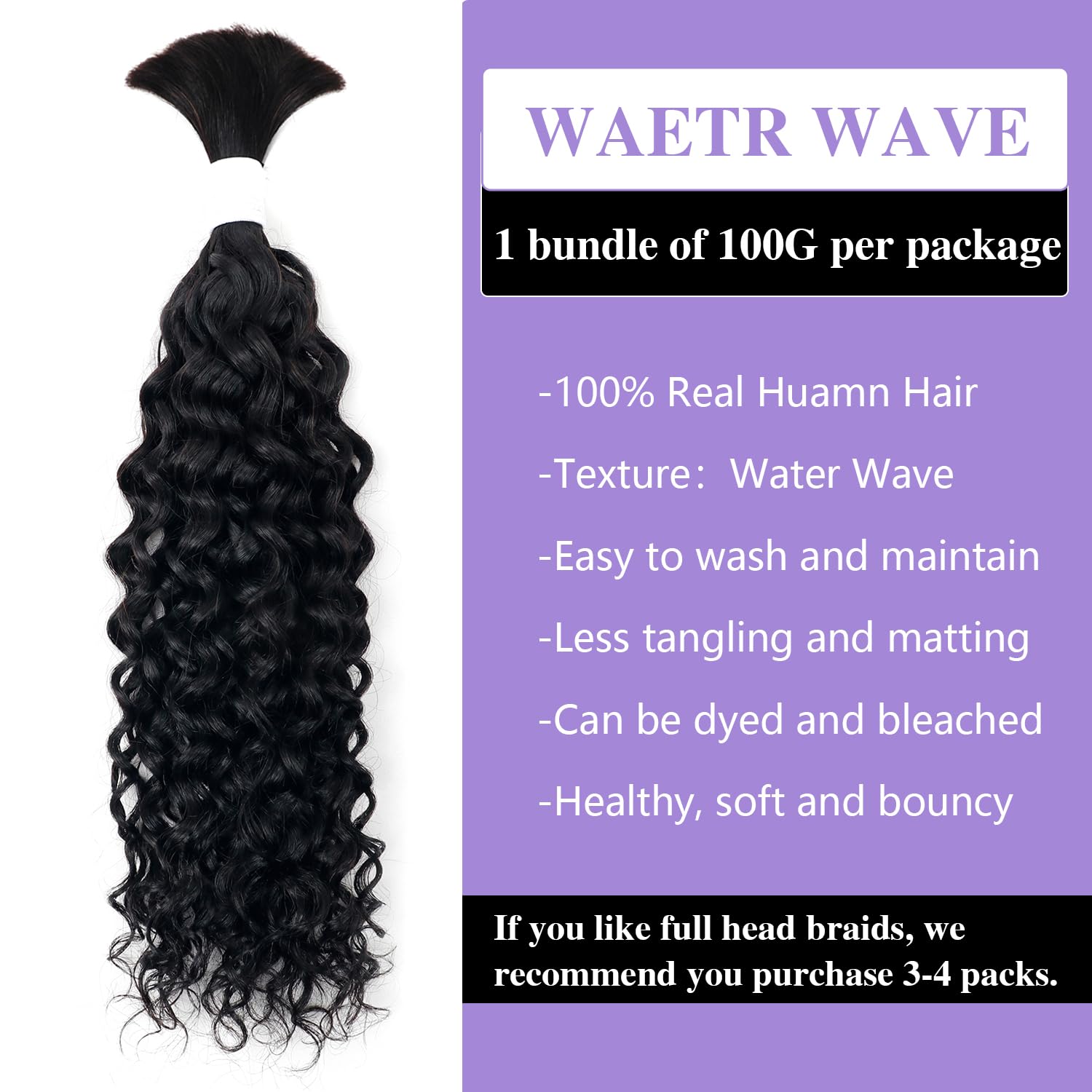 Cabello humano trenzado, 3.53 oz, un paquetepaquete de 24 pulgadas, cabello humano rizado negro natural para trenzar sin trama, 100% cabello humano