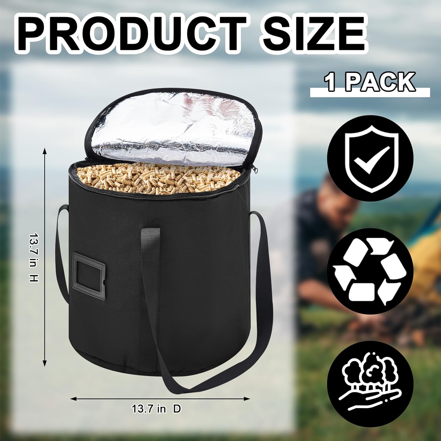 Contenedores de almacenamiento de pellets de madera de 20 libras, contenedor de carbón impermeable, contenedor de pellets de madera, bolsa de