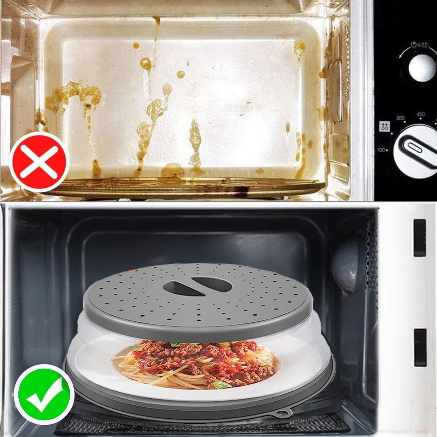Cubierta plegable para microondas para alimentos, tapa de microondas de 10.2 pulgadas con orificio superior, ventilada, sin bisfenol A, TPR, redonda
