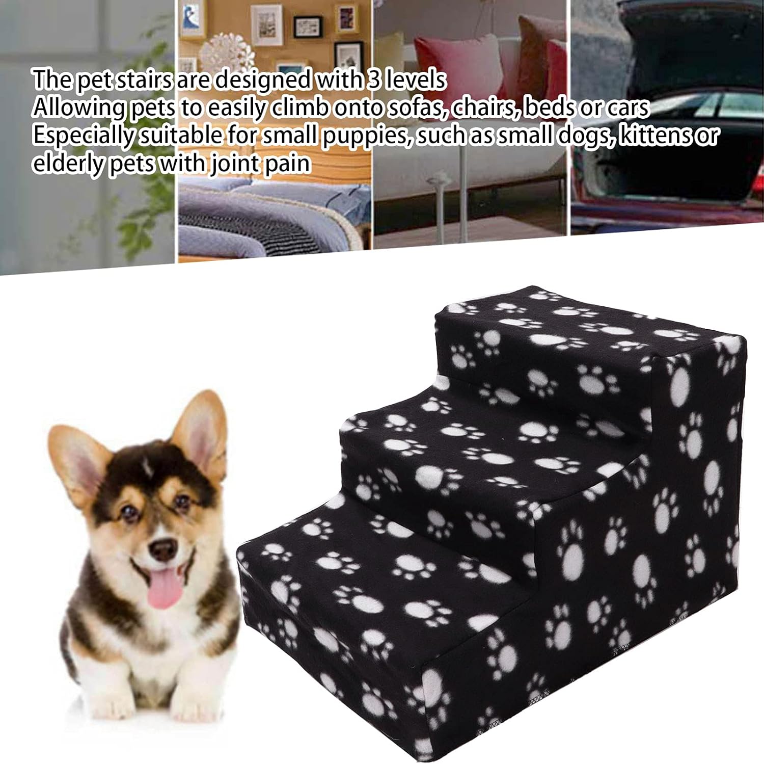 Escaleras para mascotas, escalera de escalada para mascotas, 3 niveles, portátil, antideslizante, escaleras extraíbles para perros y gatos