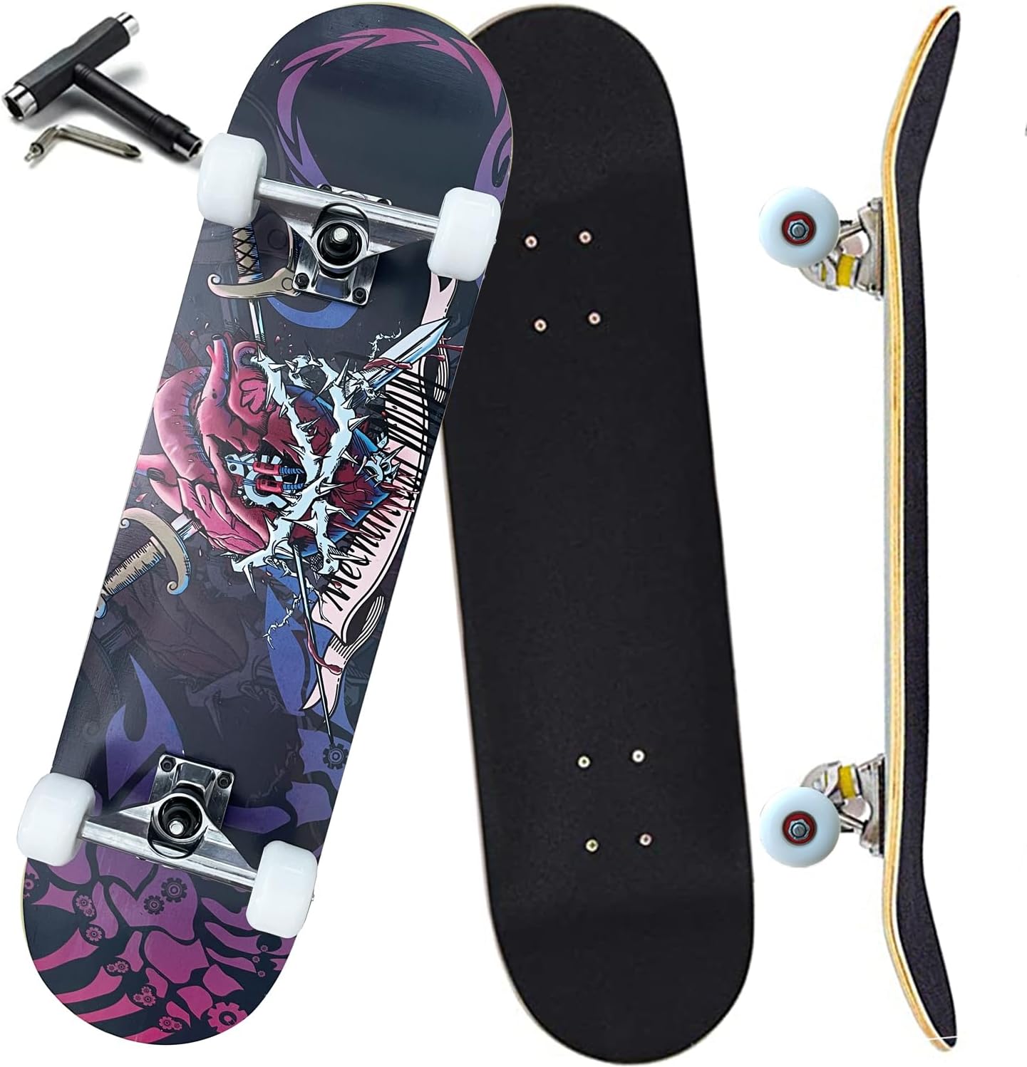 Anyfun Patinetas Pro completas para principiantes, niñas, niños, jóvenes, adolescentes, adultos, 31 x 8 pulgadas, patinetas de 7 capas de arce