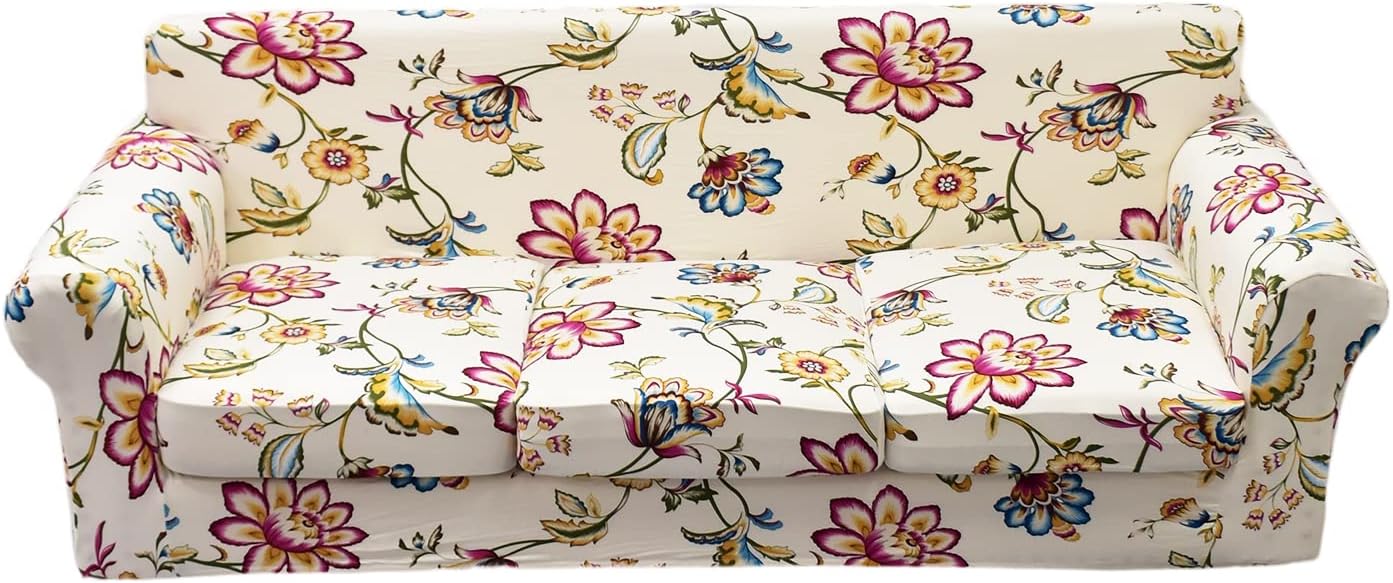 KRFOONN Funda de sofá de 4 piezas con estampado para sofás de 3 cojines, funda de sofá de alta elasticidad con 3 fundas de cojín de asiento
