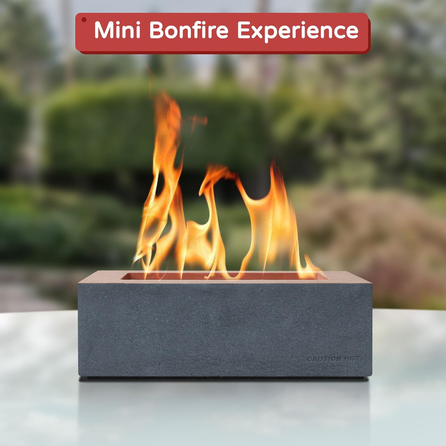 Kante Chimenea rectangular de mesa de 11.8 pulgadas de largo, chimenea de mesa de hormigón, cuenco portátil con alcohol para frotar para interiores