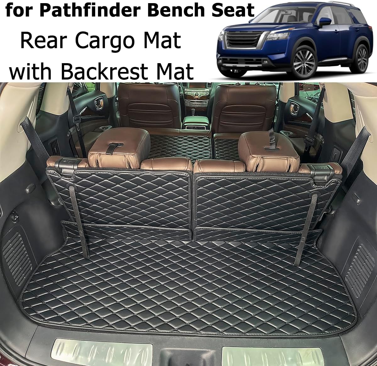 Alfombrilla para maletero para Nissan Pathfinder 2022-2024 (2 fila con asiento de banco) y alfombrilla para respaldo trasero 2 y 3 fila (5 unidades)