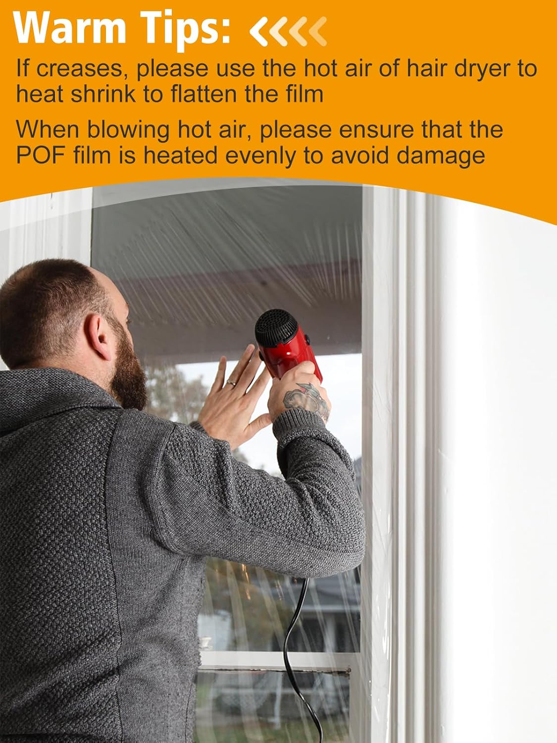 Kit de aislamiento de ventana para 5 ventanas de 3 x 5 pies, plástico para ventanas interiores para invierno, cubierta retráctil resistente a