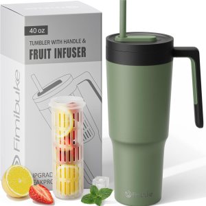 Fimibuke Vaso de 40 onzas con asa e infusor de frutas, taza aislada al vacío de acero inoxidable con tapa y pajilla, botella de infusión de agua, Fimibuke Vaso de 40 onzas con asa e infusor de frutas, taza aislada al vacío de acero inoxidable con tapa y pajilla, botella de infusión de agua,