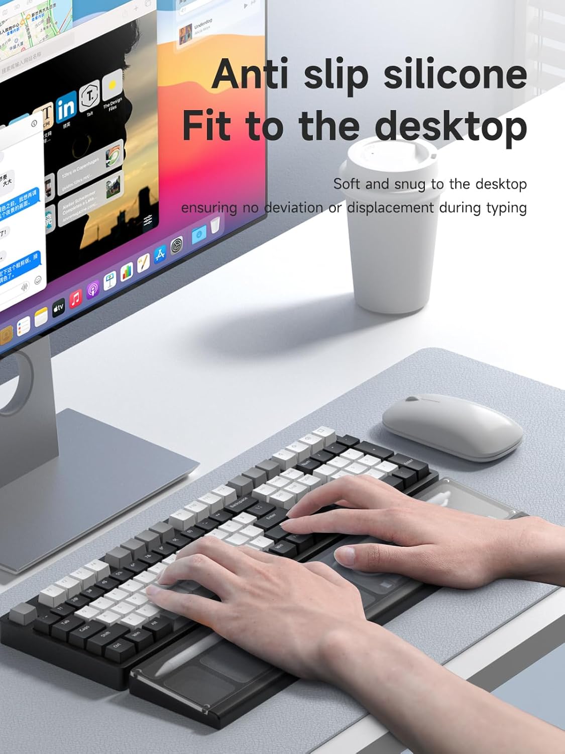 Hagibis Soporte para reposamuñecas para teclado con funda de almacenamiento de partición de escritorio, cubierta superior translúcida de PMMA, base