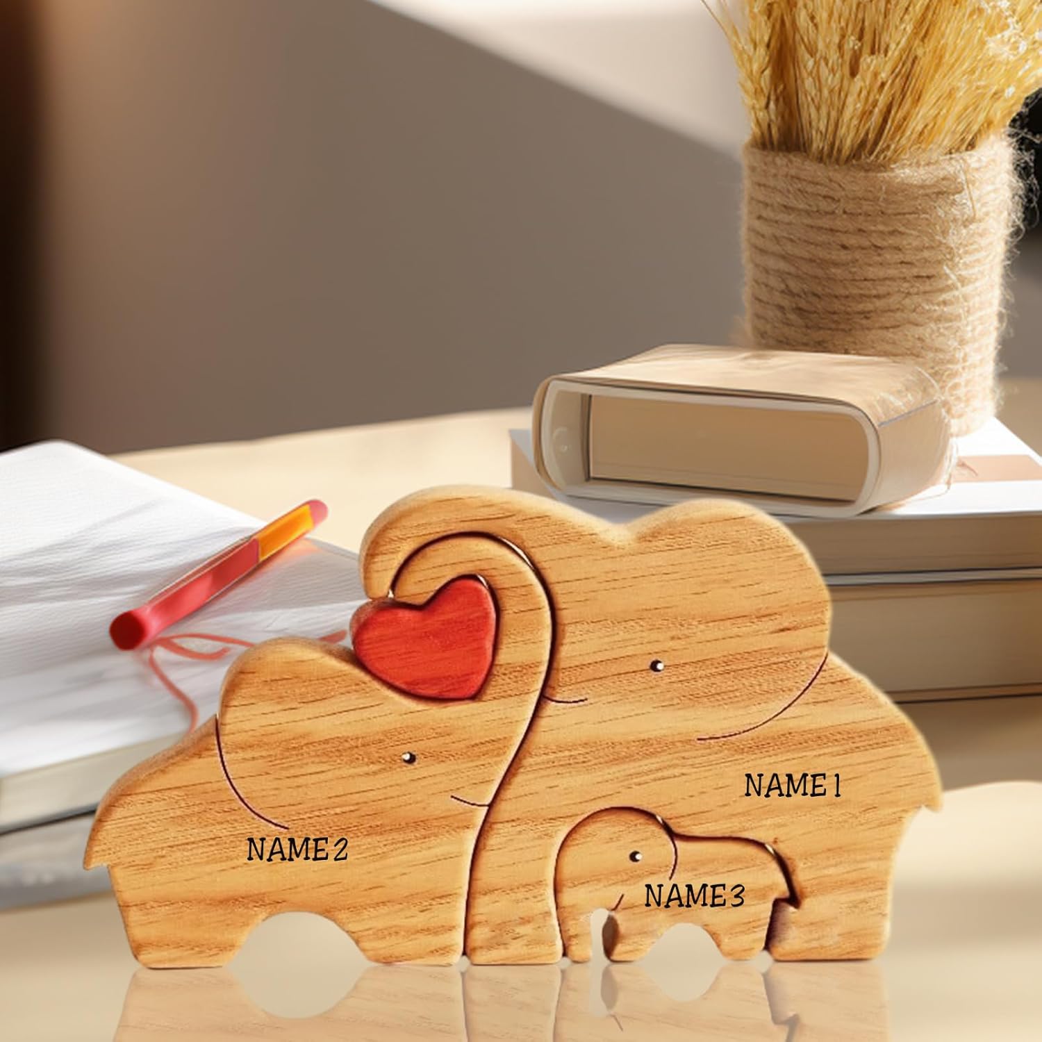 Rompecabezas de madera personalizado para la familia, regalos con nombre, rompecabezas de madera personalizable con 1-8 nombres, pieza decorativa