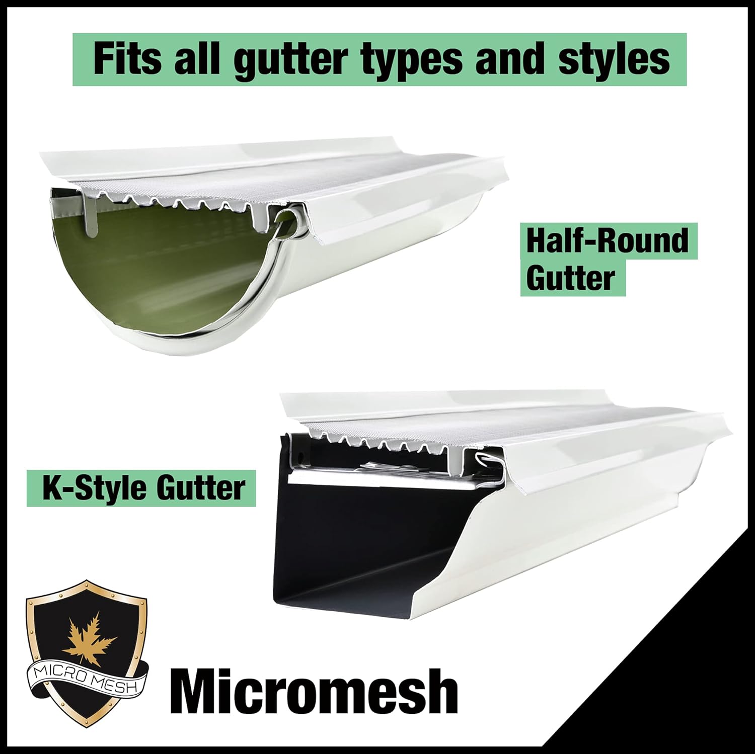 Micromesh 5 pulgadas Gutter Guards Leaf Protection, 100 pies de arcilla, malla de acero inoxidable, cubiertas de canalón de aluminio, protector de
