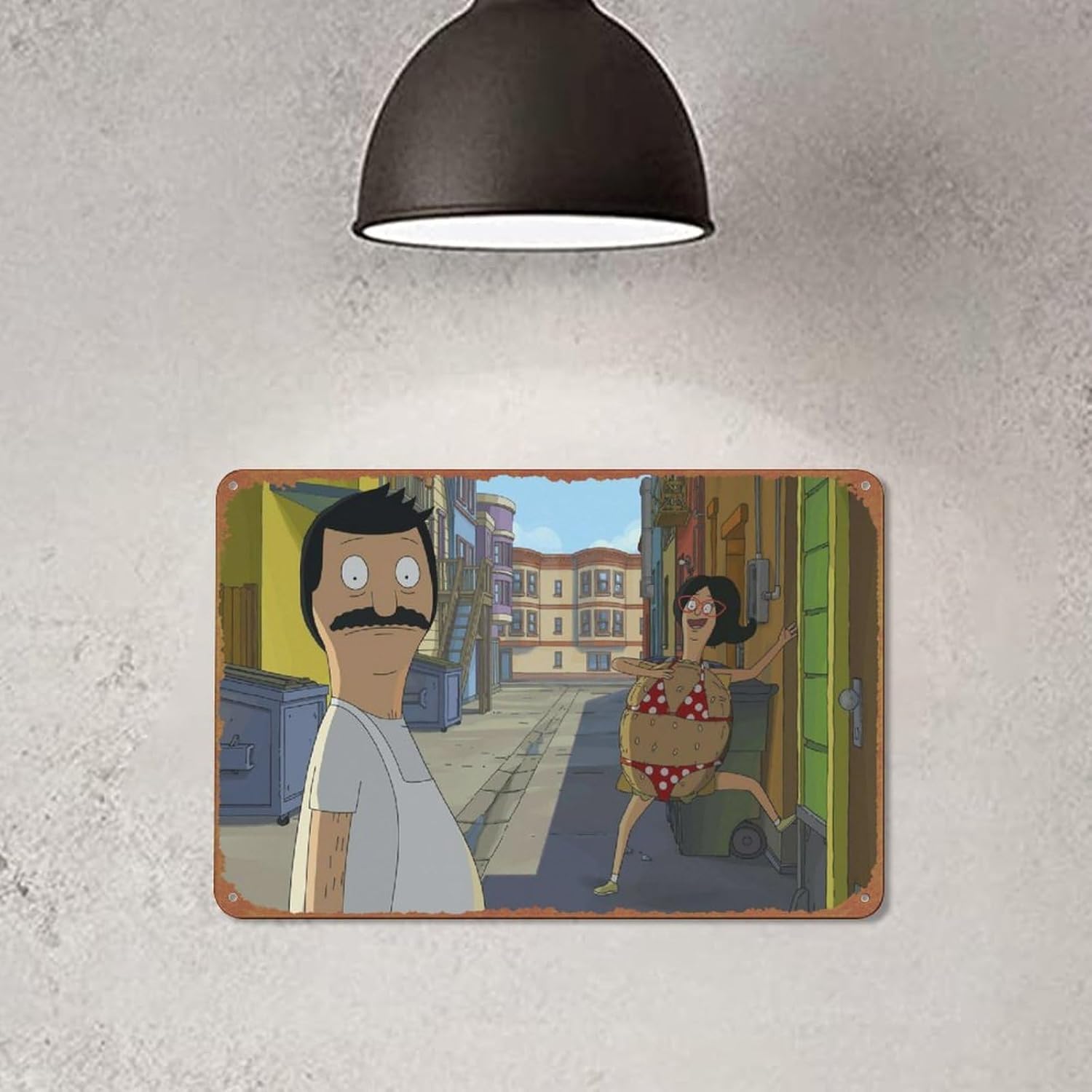 Póster de película The Bob’s Burgers con logotipo de estaño, estilo metálico, cafetería, bar, garaje, puerta de jardín, decoración de pared, 8 x 12