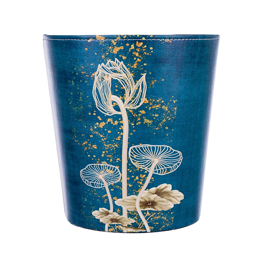 Cubo de basura de piel sintética de 10 litros2.64 galones, impermeable, decorativo, cesta de papel para el hogar, oficina, baño, Lotus