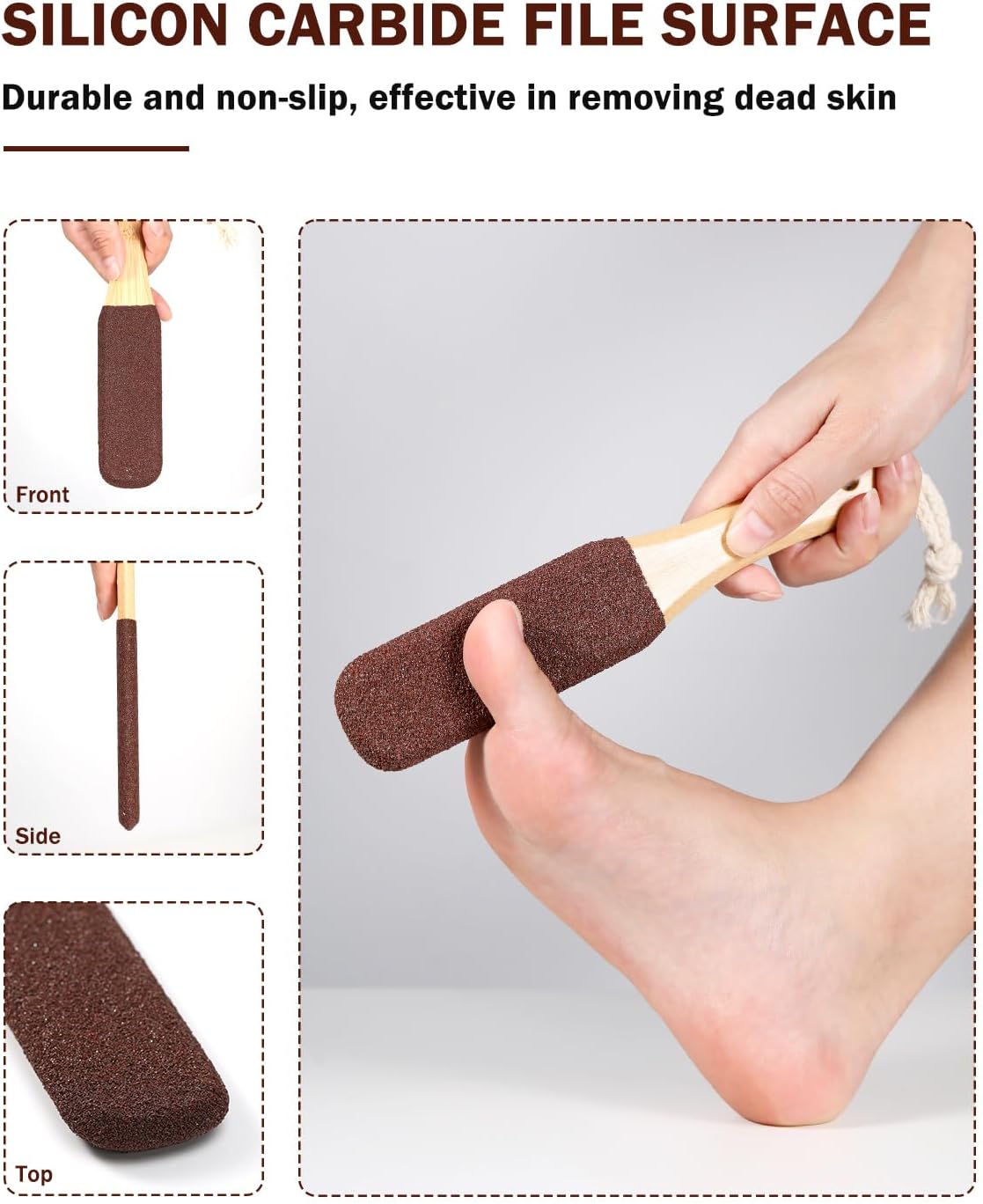 BEZOX Lima de pedicura de piedra pómez para pies (1 unidad), mango ergonómico de madera, removedor de callos para pies y manos más suaves, limpiador