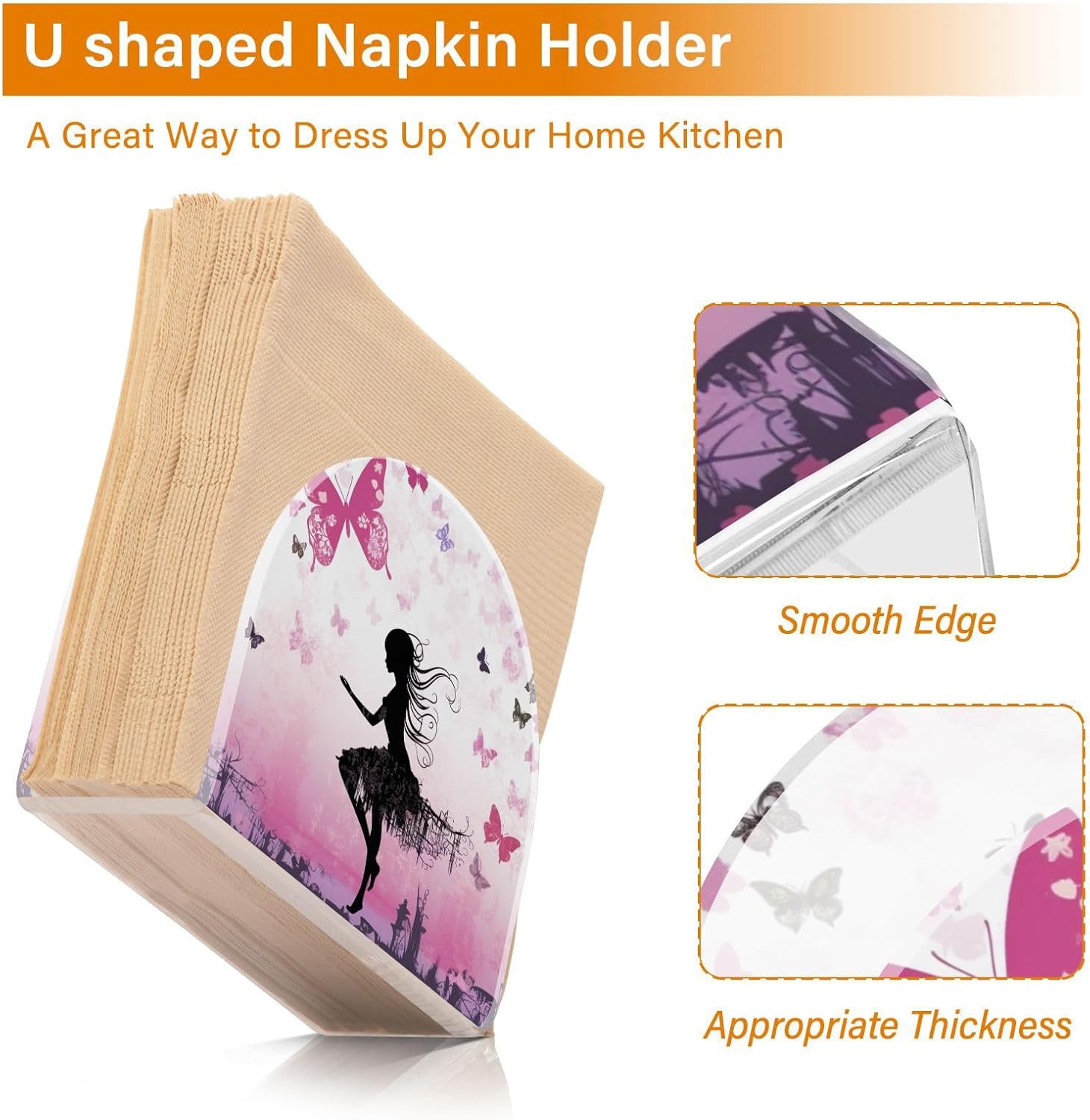 Napkin Holder Butterfly Girl Napkin Holders for Tables, Clear Acrylic Napkin Holders Cocktail Napkin Holder for Kitchen Restaurant Bar Home Decor