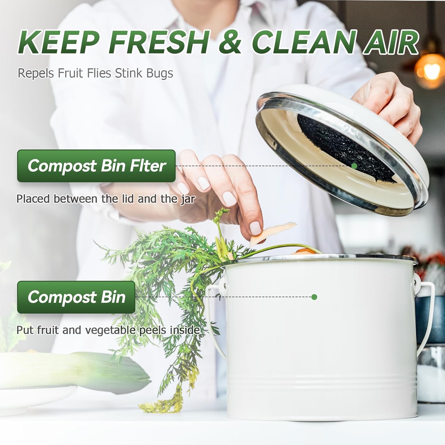 Filtro de contenedor de compost, filtros de carbón de 6.7 pulgadas para cubeta de compost, cubeta de compost, hogar, encimera, cubo de compost,