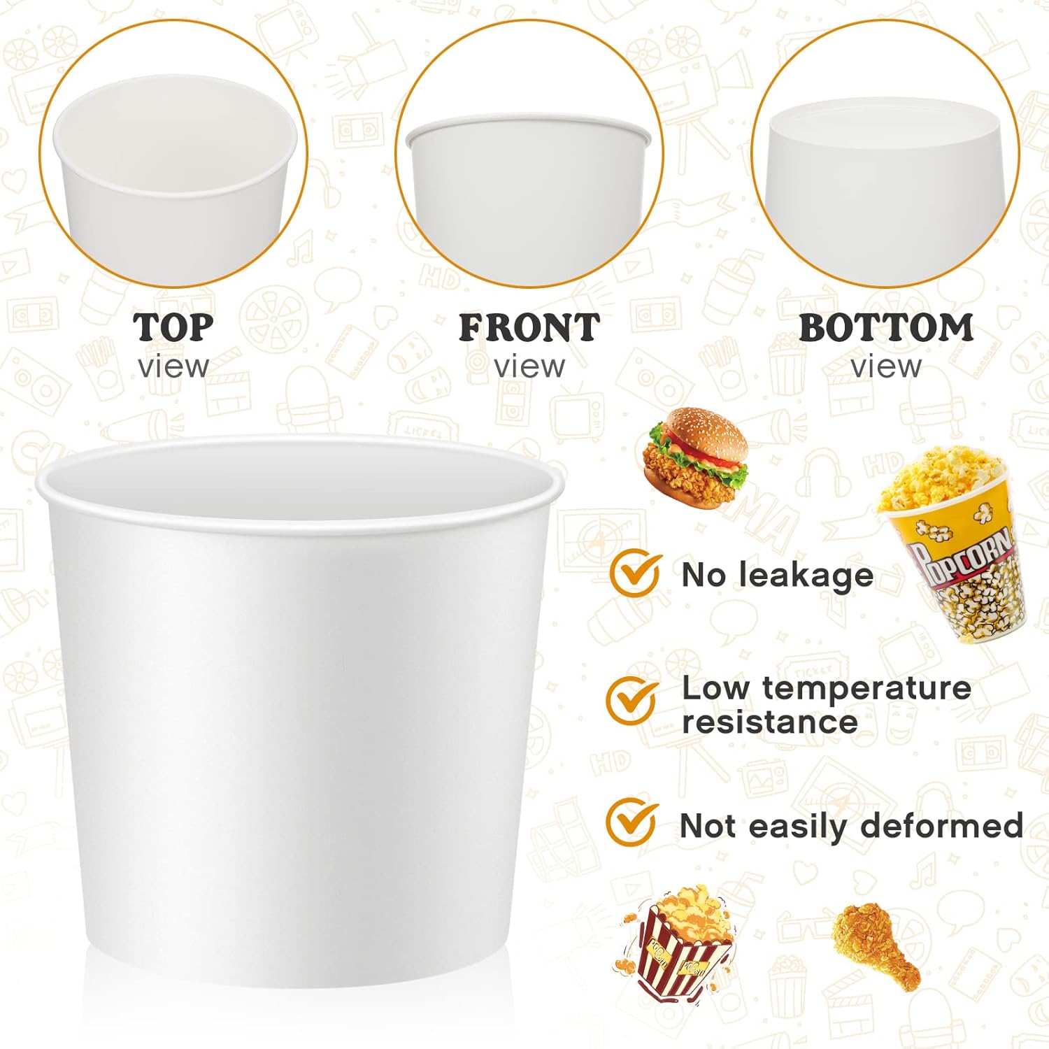 Hoolerry Cubo de papel desechable, cubo de hielo de cartón blanco, soporte para hielo a granel para fiestas de Navidad suministros de refrigeración