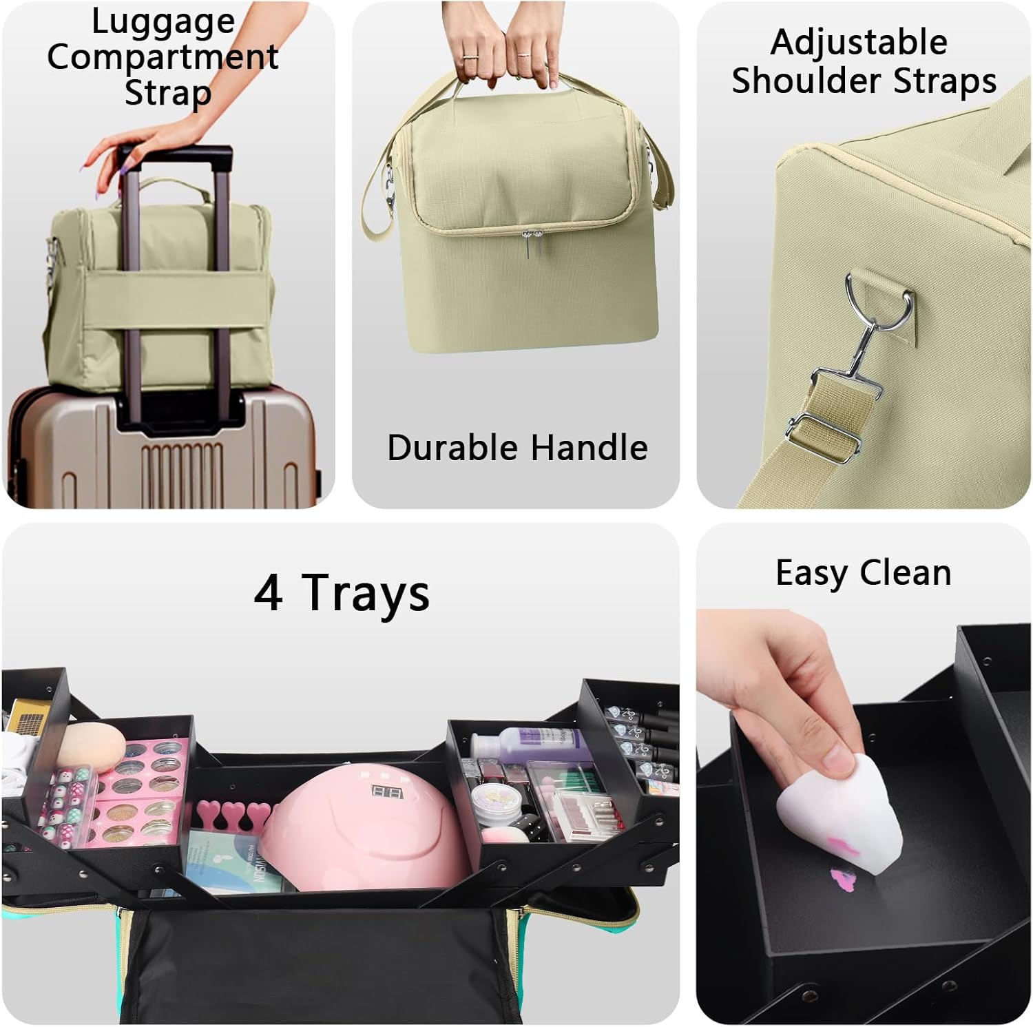 KZAOPZ Organizador grande de esmalte de uñas, 4 bandejas organizador de maquillaje, Beige, Estuche de tren para maquillaje