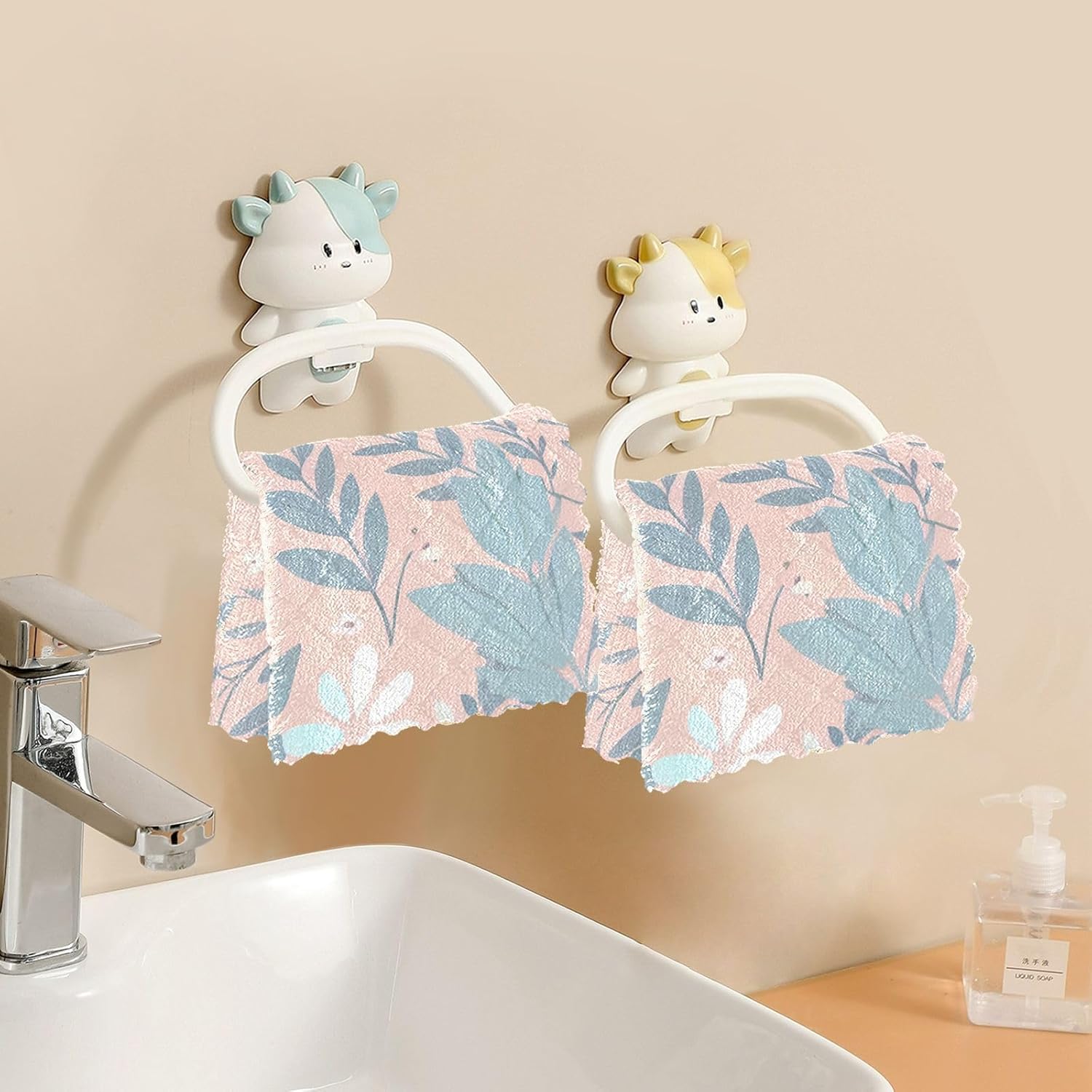 Pink Blue Floral Floral Pattern Microfiber Kitchen Towels Washcloth Turkish Tea Towels Absorbent Dish Towels and Dish Cloths Decorative Kitchen Hand