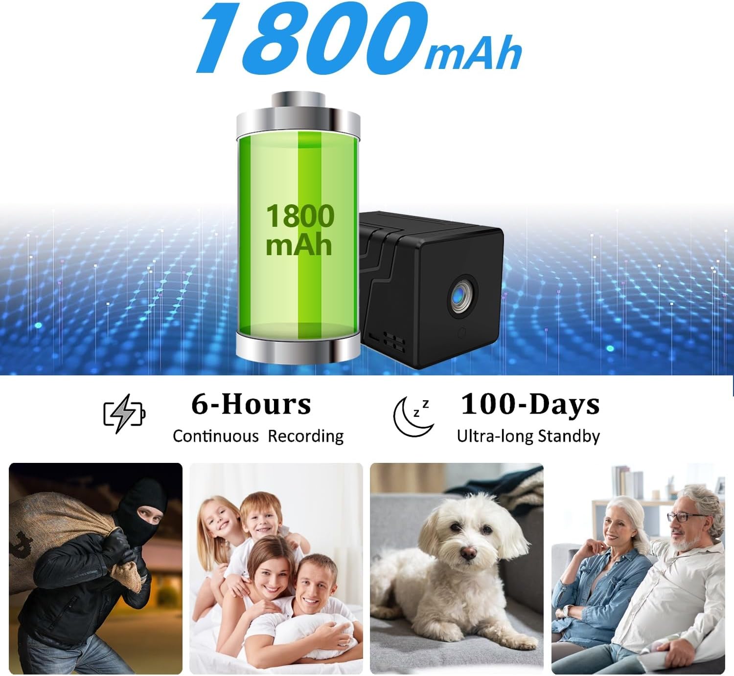 Cámara inalámbrica 4K Wifi, batería de 1800 mAh, 4K para interiores, WiFi, cámara de seguridad para el hogar, cámaras de vigilancia secretas de