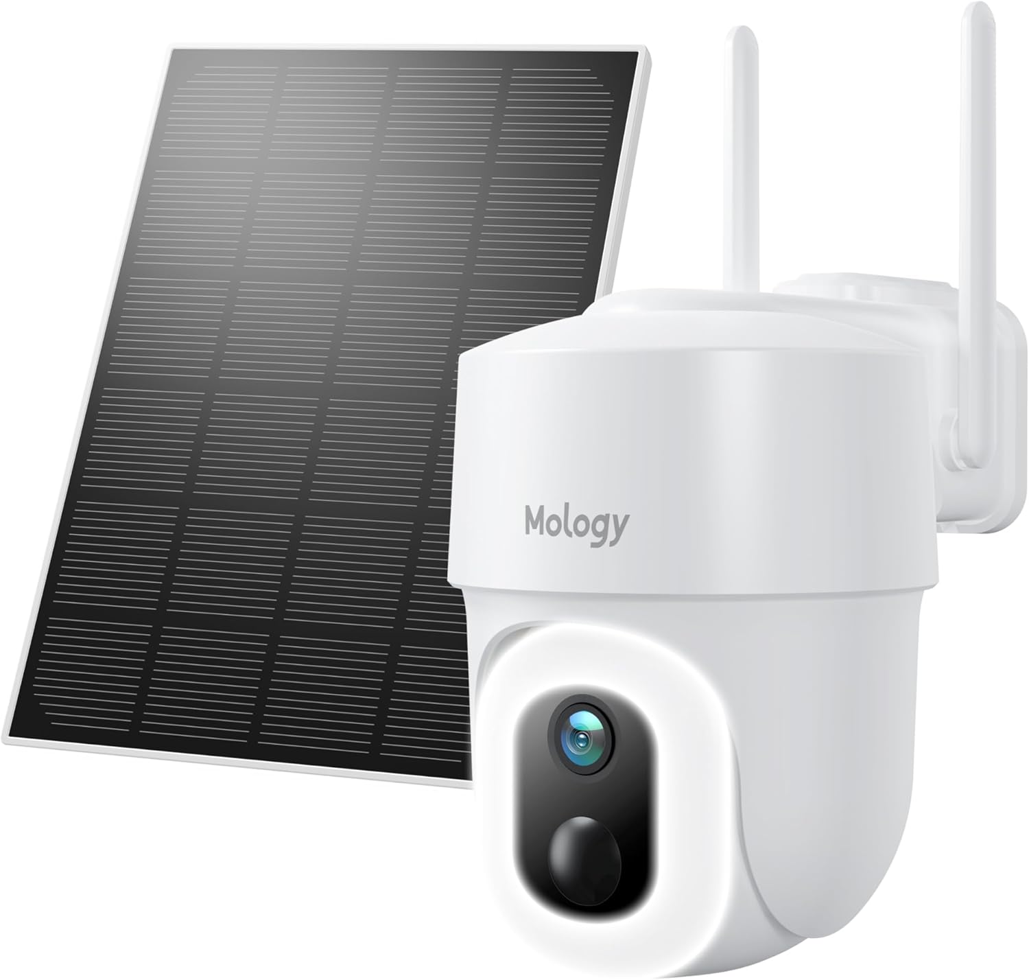 Mology Cámara de seguridad inalámbrica para exteriores, 2K 3MP con energía solar WiFi con visión nocturna a todo color, reflector, detección de