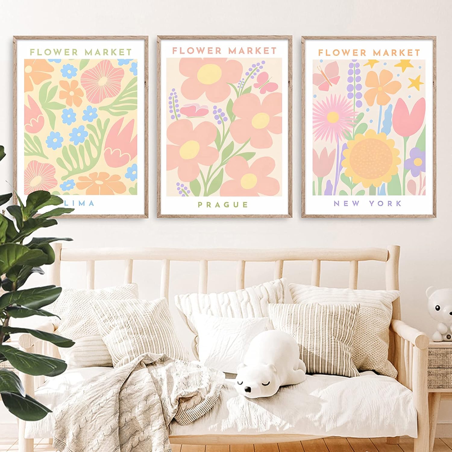 Póster estético del mercado de flores, póster estético en colores pastel danés, impresiones de galería rosa, pinturas de mercado de flores, póster