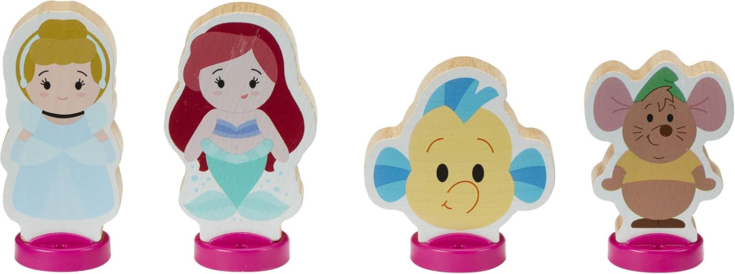 Disney Princess Juego de 4 figuras de princesa de madera, hermoso juguete de madera preescolar, juego imaginativo, certificado FSC sostenible,