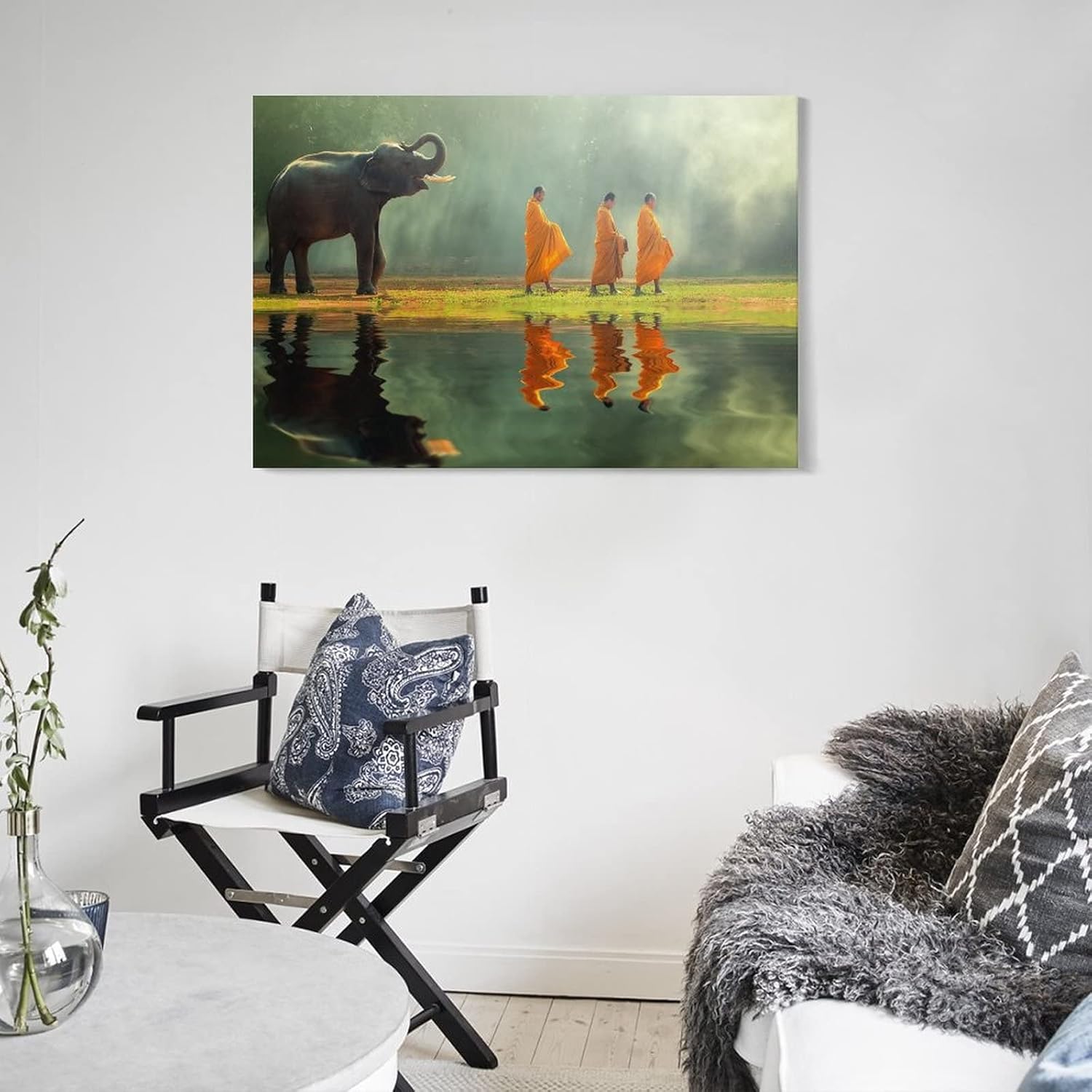 Póster estético de la habitación, monje y elefante, viven en paz, pinturas artísticas de pared, lienzo, decoración de pared, decoración del hogar,