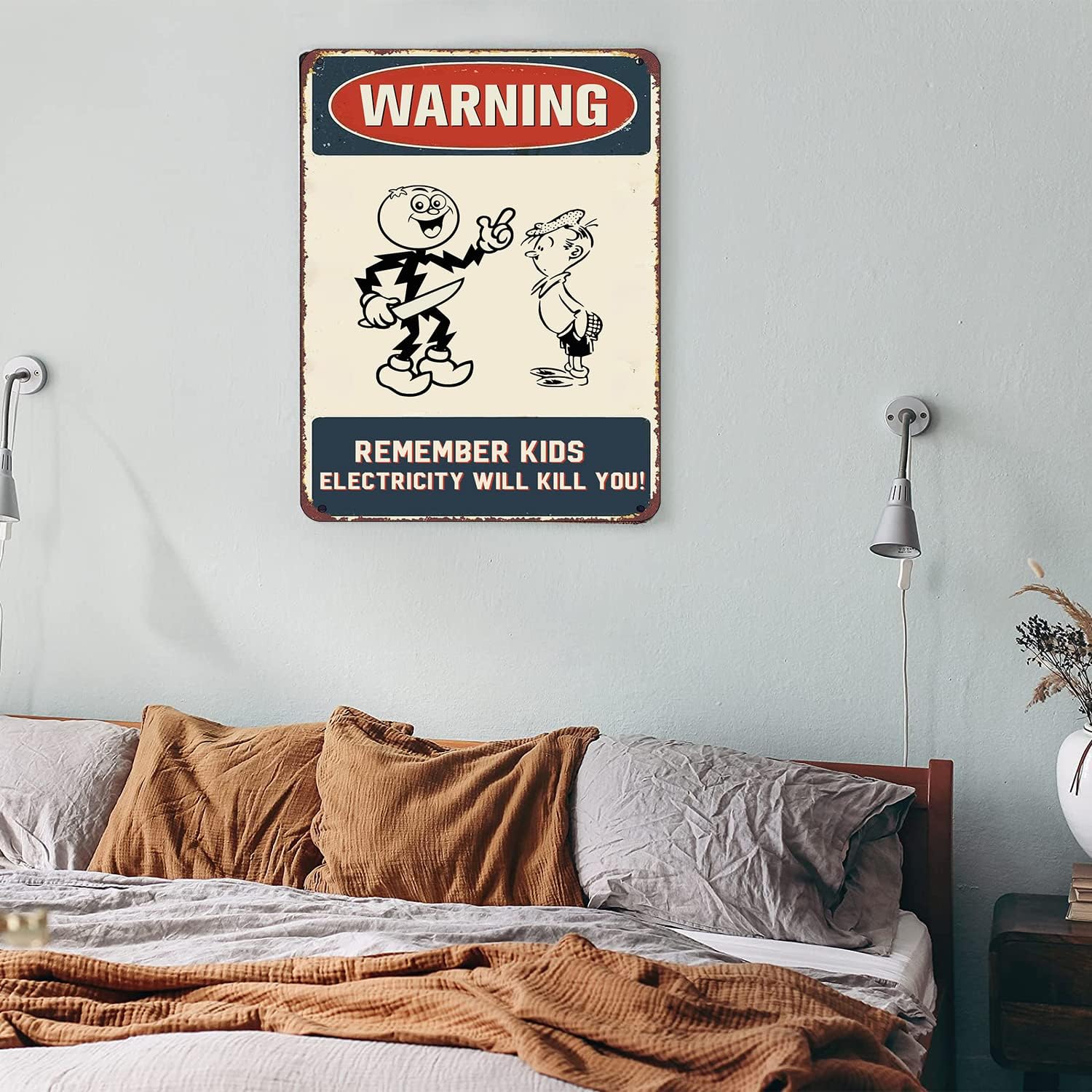 Cartel de metal con texto en inglés Remember Kids Electricity Will Kill You Warning Vintage (Remember Kids Electricity Will Kill You)