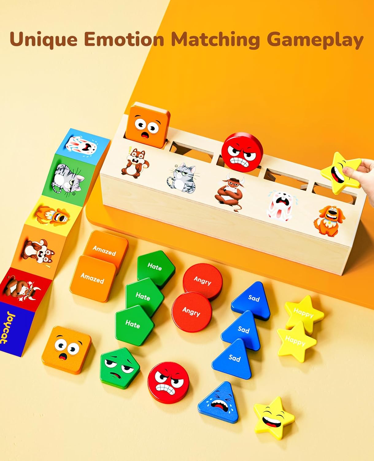 JoyCat Montessori – Juguetes de clasificación de madera, para niños de 2, 3 y 4 años, clasificador de colores de formas, caja a juego de