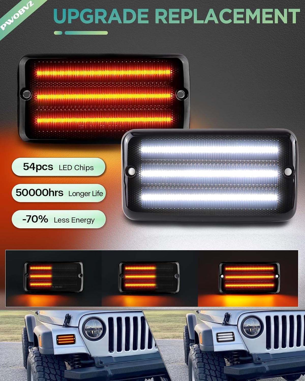 Switchback – Luces LED de señal de giro para Jeep Wrangler TJ 1997-2006, 4 unidades de lentes ahumadas secuenciales ámbar blanco estacionamiento DRL