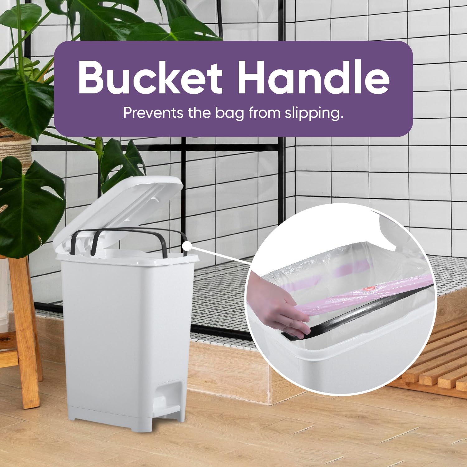 Superio Bote de basura delgado con pedal de pie, bote de basura de plástico con tapa, bote de basura para baño, dormitorio, caravana, cocina,