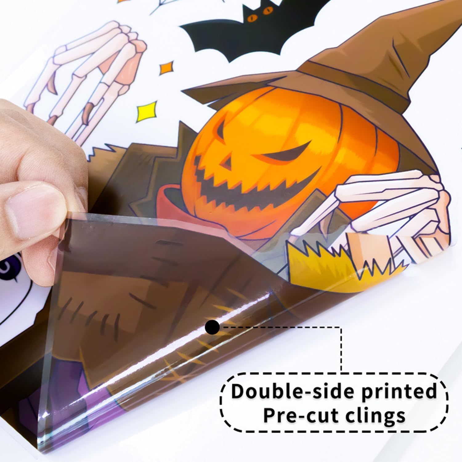 63 calcomanías de Halloween para ventana, 6 hojas de dibujos animados, murciélago, calabaza, calavera y bruja, electrostáticas, perfectas para baño,