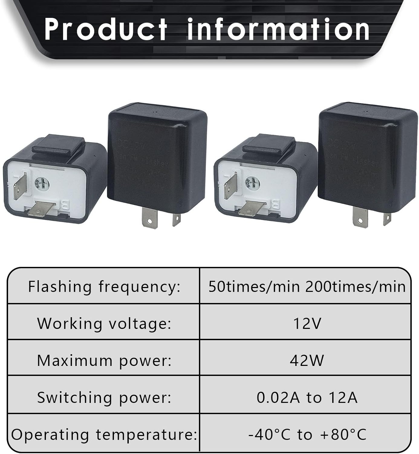 Hawyet 4 relés intermitentes para automóvil, CC de 12 V LED de frecuencia ajustable, relé de señal de giro de 2 pines, dispositivo de control de