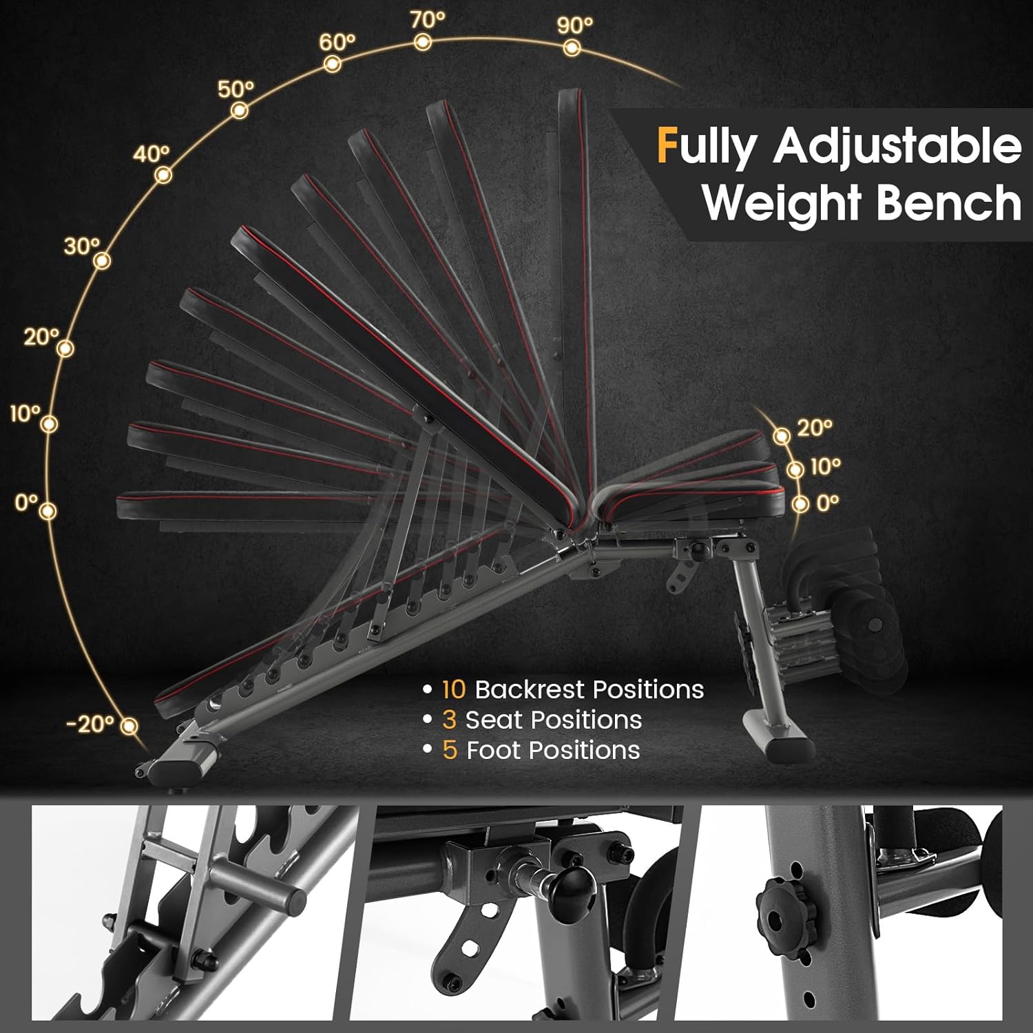 GYMAX Banco de pesas ajustable, prensa de banco de entrenamiento de fuerza de 660 libras para entrenamiento de cuerpo completo, banco de ejercicio