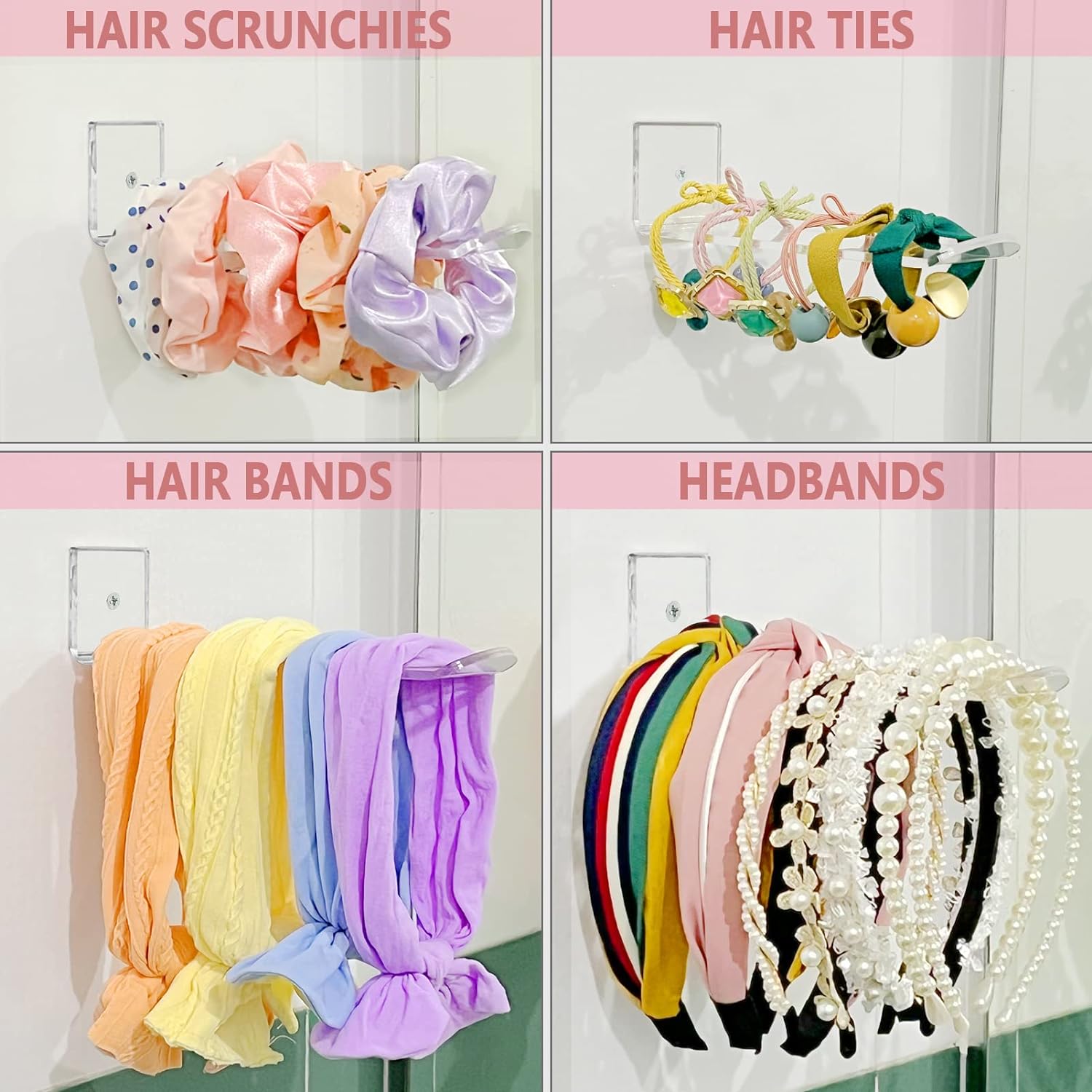 Bigfety Soporte para diadema de acrílico para pared, paquete de 6 unidades, organizador de diadema transparente para colgar para niñas y mujeres