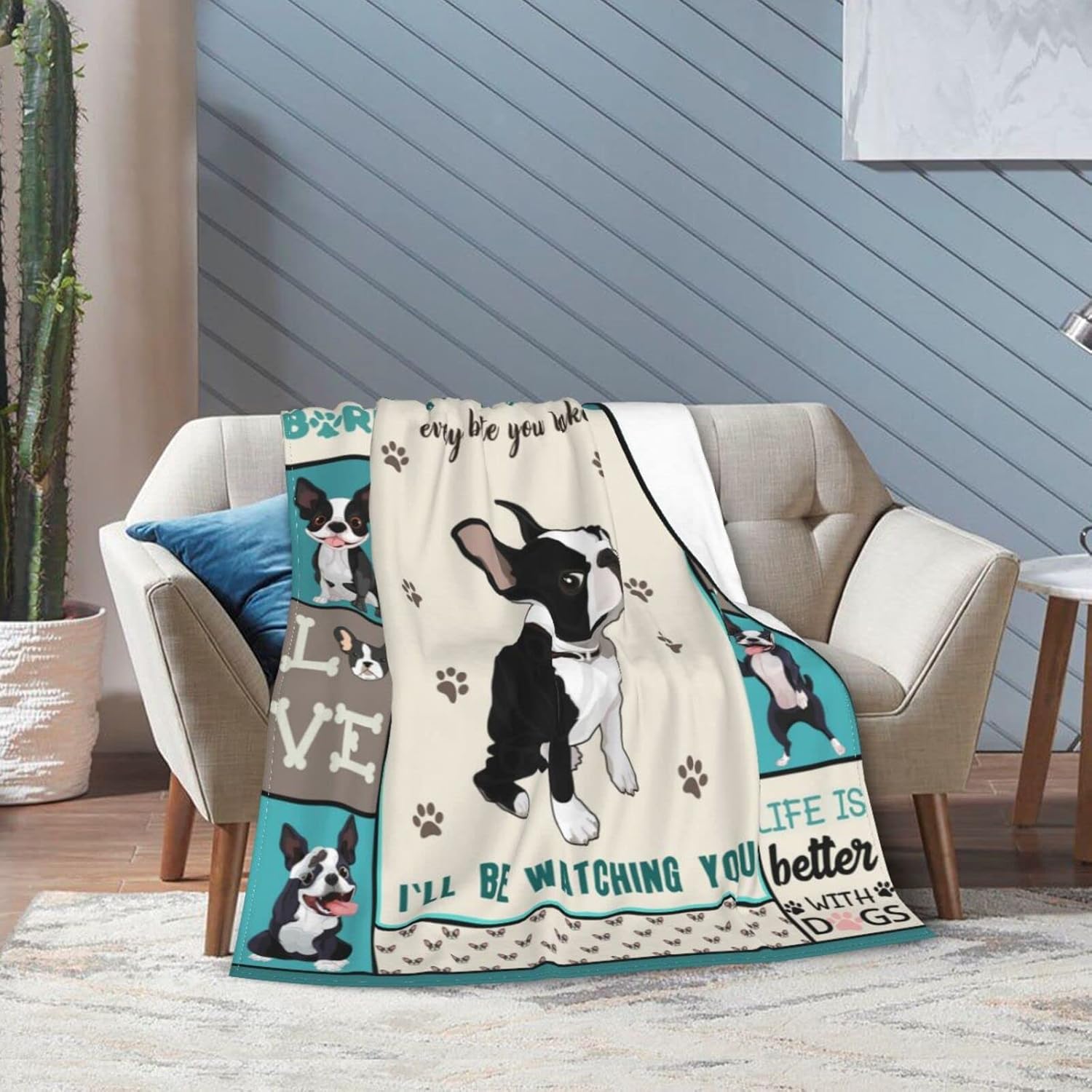 Boston Terrier – Manta ultra suave y acogedora de felpa linda para amantes de los perros Boston, manta de franela de forro polar, ligera, mullida y