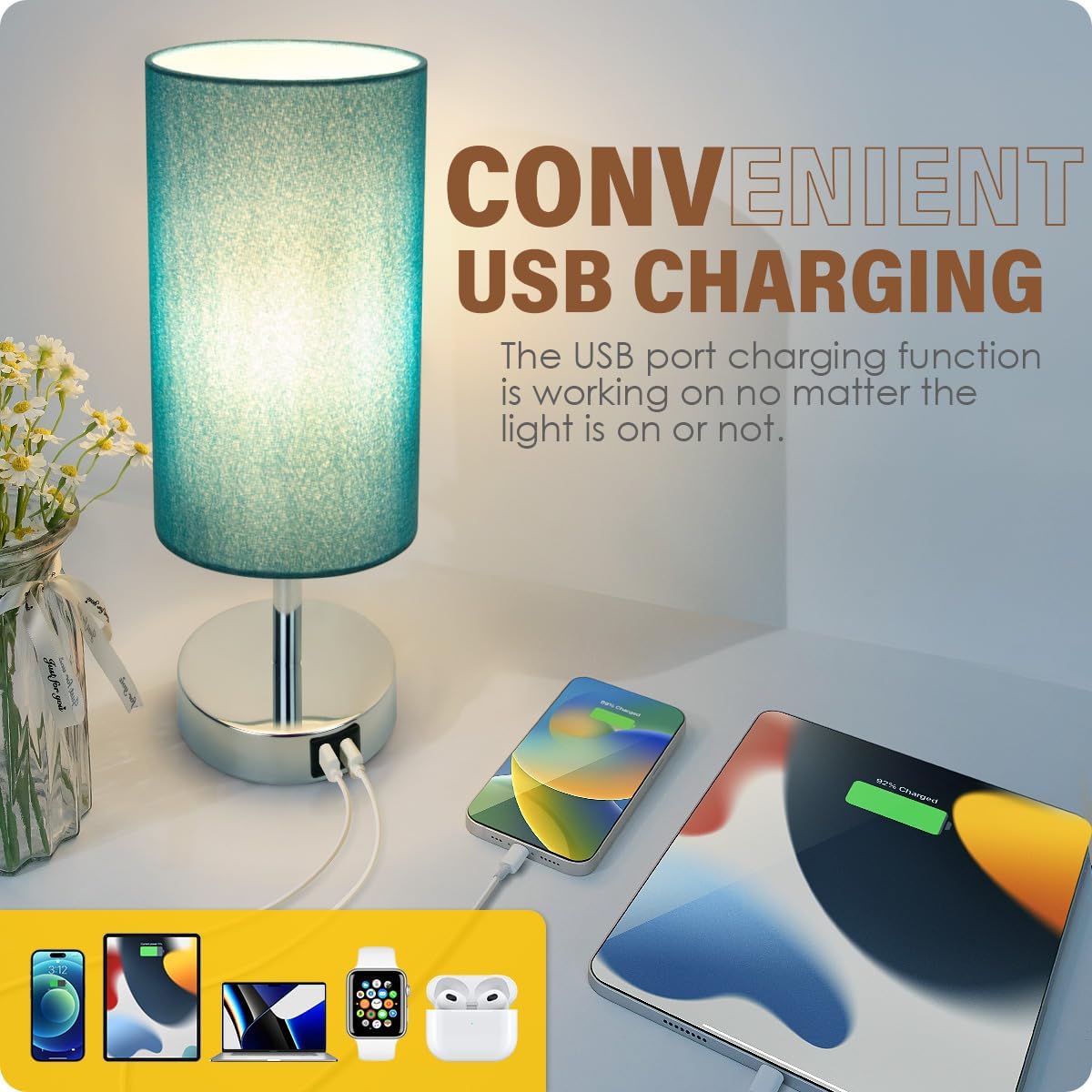 Yarra-Decor Lámpara de noche con puertos de carga USB A+C, juego de dos  Lámpara de mesa de control táctil para dormitorio, lámpara de mesa de noche