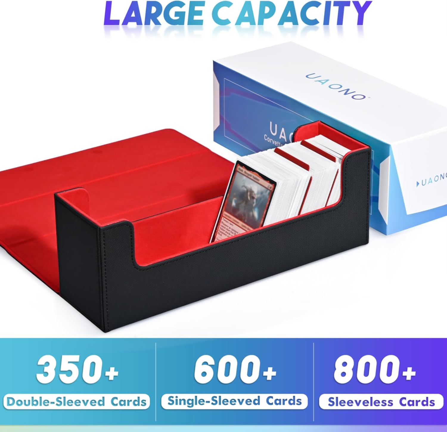 UAONO Caja de almacenamiento de tarjetas, funda para tarjetas comerciales con capacidad para más de 600 tarjetas de una sola funda, caja de cuero