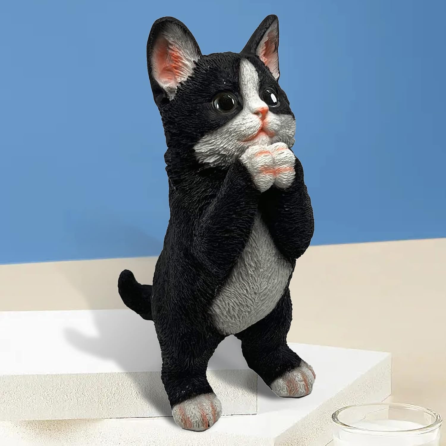 Gojoquanzhou Estatuas de decoración de jardín para gatos al aire libre  Linda pintura de gato negro de resina atigrado escultura arte, divertidas