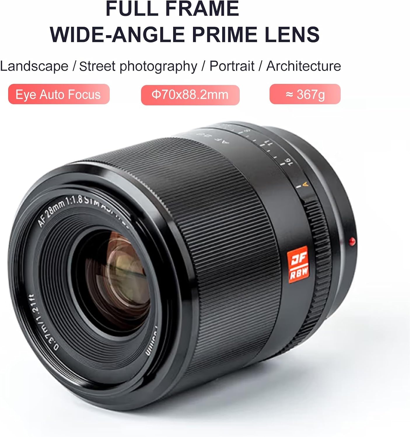 VILTROX Lente principal gran angular de enfoque automático de marco completo de 1.102 in f1.8 F1.8 FE para cámara Sony E-Mount A7II A7III A7RIII