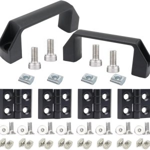 4 bisagras de pivote extruidas serie 2020 para perfil de extrusión de aluminio serie 20, 2 manijas de puerta de aluminio de 3.543 in serie 2020 y 4 bisagras de pivote extruidas serie 2020 para perfil de extrusión de aluminio serie 20, 2 manijas de puerta de aluminio de 3.543 in serie 2020 y