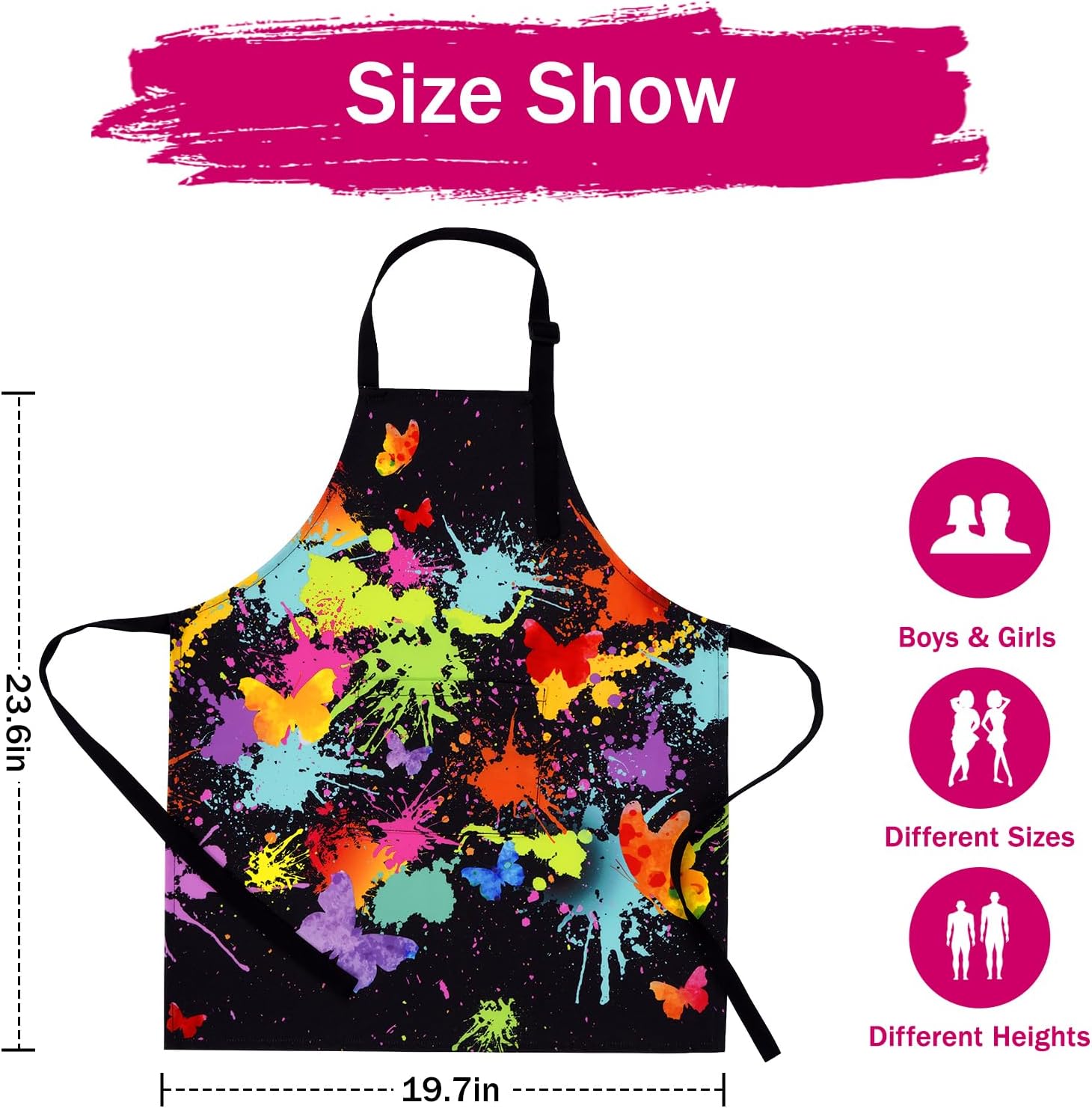 ASPMIZ Delantal de artista para niños pequeños, delantal de cocina impermeable con bolsillos, delantal colorido con tirantes ajustables, delantal