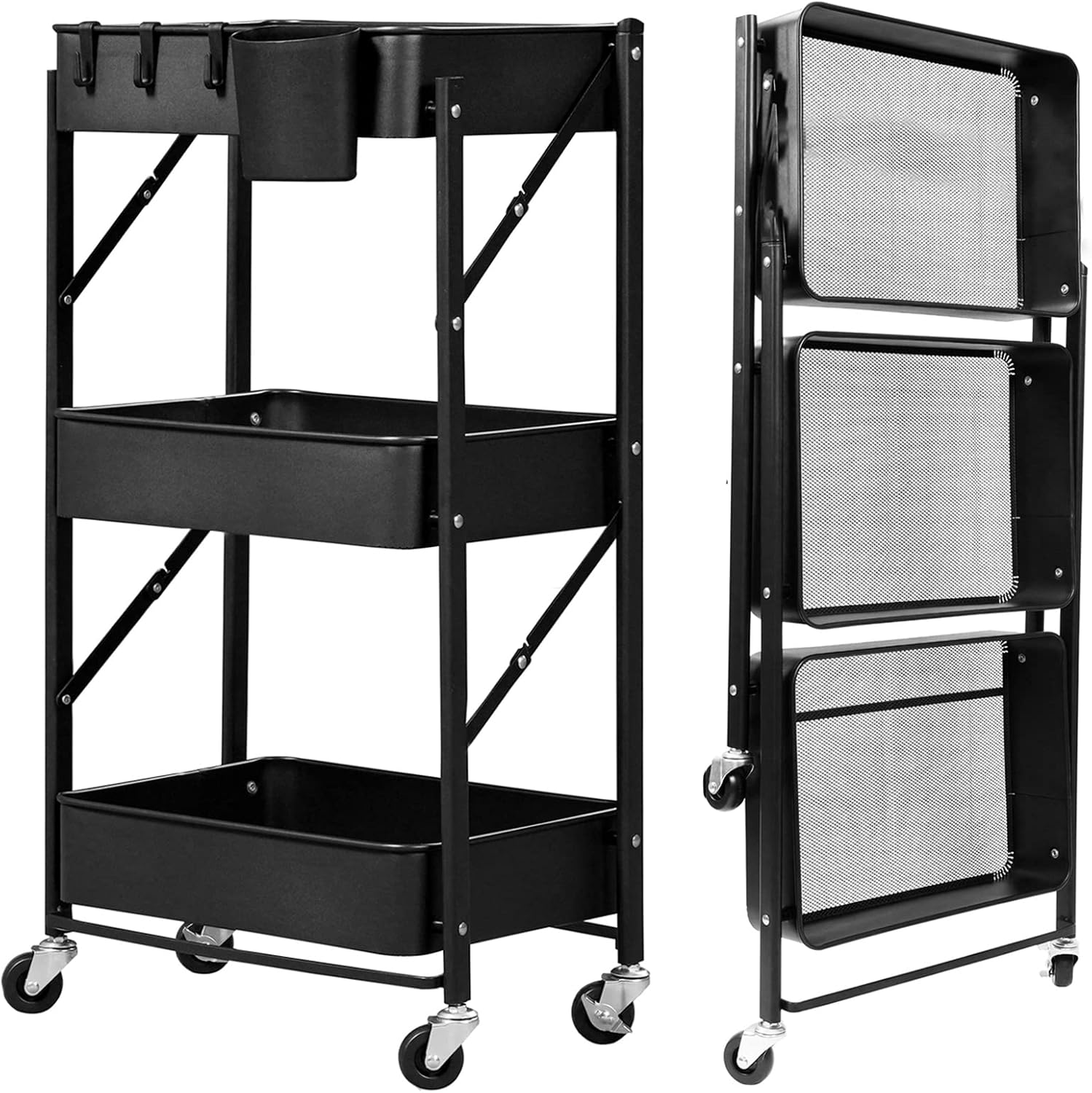 Flesser Carrito rodante plegable que ahorra espacio, negro, 3.3 pulgadas